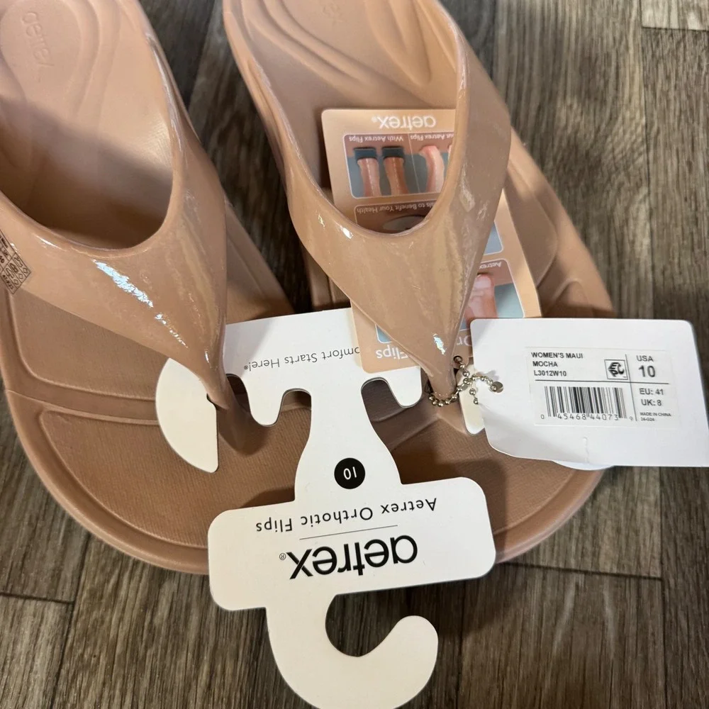 Aetrex Maui Orthotic Flips Women 10 Mocha Brown Water Friendly Comfort Sandals